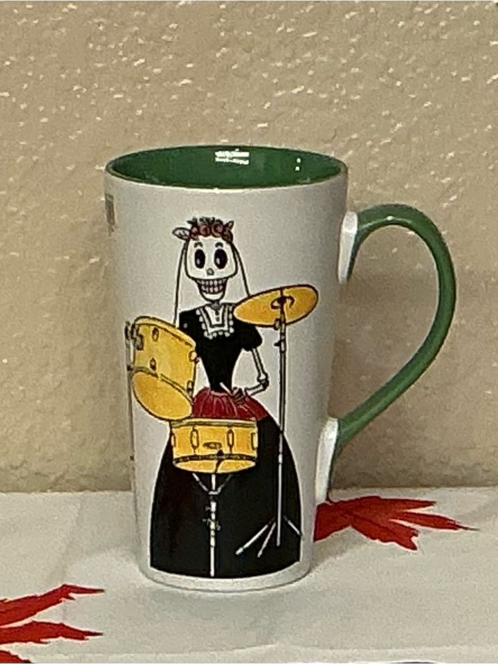 Day of the Dead Lady Skeleton Playing the Drums.  NWOT